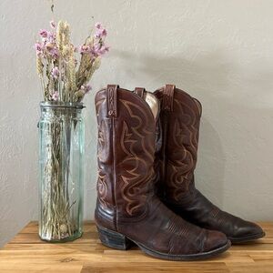 Vintage Dan Post Cowboy Boots Brown Leather Roper Men’s 8D